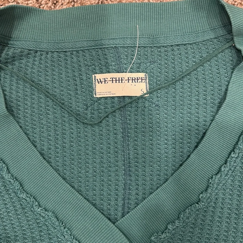 FREE PEOPLE We The Free Ricky Thermal V Neck Top in Green